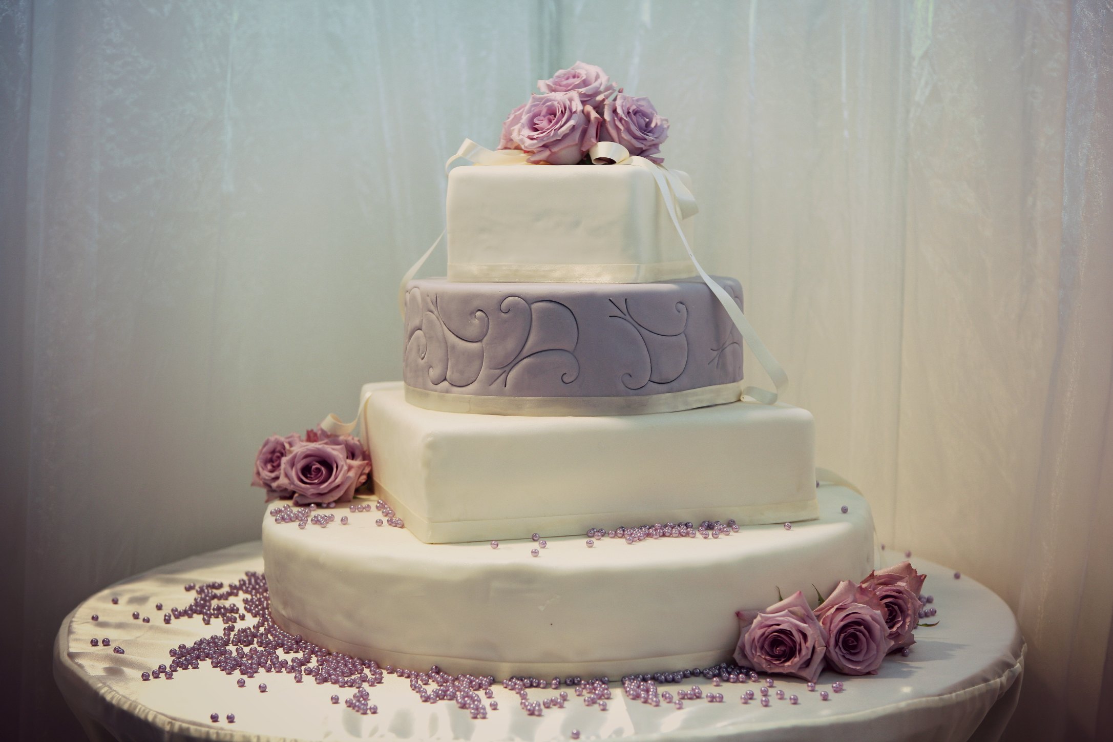 Beautiful wedding cake decorated with roses
